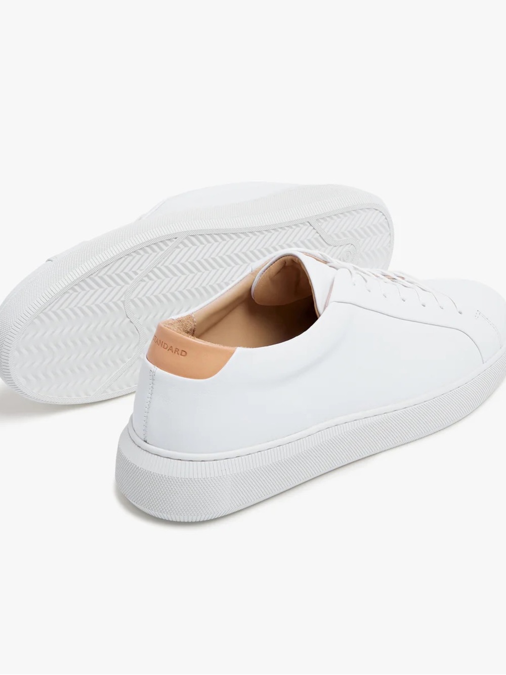 Minimal White Leather Sneakers with Tan Heel Tab